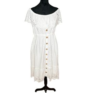 NAOO NATION AK OUTFITS White Eyelet Off Shoulder 
Midi Knee Length Dress SZ XL